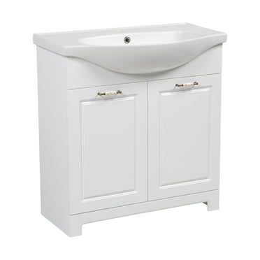 Modern Free standing Bathroom Vanity with Washbasin | Classic White Matt Collection | Non-Toxic Fire-Resistant MDF-40"-No Mirror