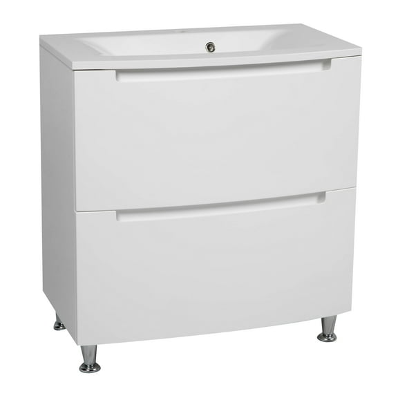 Modern Free standing Bathroom Vanity with Washbasin | Delux White HighGloss Collection | Non-Toxic Fire-Resistant MDF-24"-Omega Collection 32"