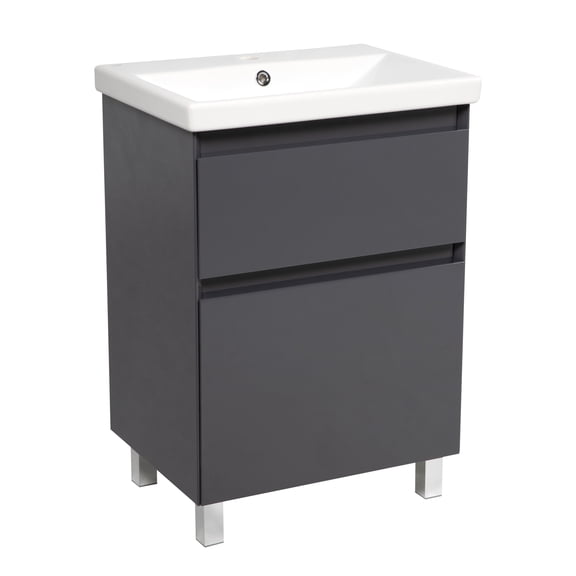Modern Free standing Bathroom Vanity with Washbasin | Elit Graphite Gloss Collection | Non-Toxic Fire-Resistant MDF-24"-Omega Collection 24"