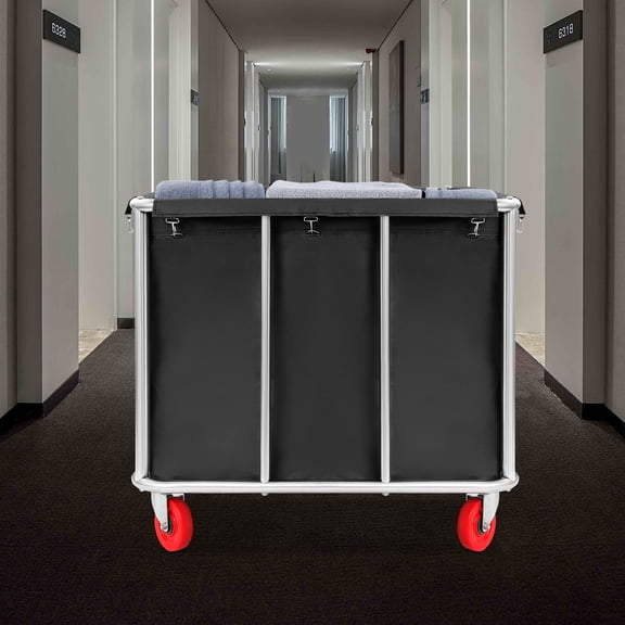 Modern Freestanding Black Laundry Cart Commercial Laundry Cart w/ 4 Wheels Rectangular Laundry Cart