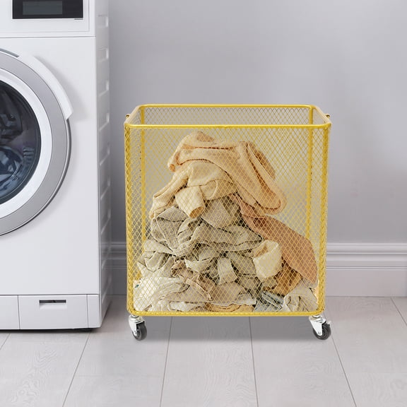 Modern Freestanding High-temperature Baking Paint Rectangular Gold Rolling Laundry Basket for Balcony