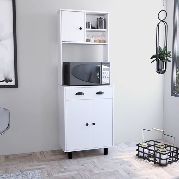 Modern Freestanding Kitchen Pantry - 2 Cabinets, Open Shelves, Drawer Organize Your Essentials With Cabinets And Shelves Included Cabinet For