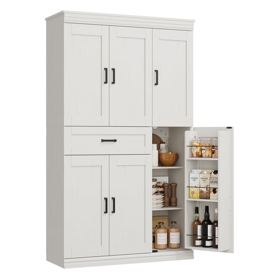 Modern Freestanding Kitchen Pantry Cabinet – 70" Tall Hutch with Doors, Shelves & Large Drawer – Space-Saving Buffet Organizer for Dining Room, Living Room, or Kitchenette, Antique White