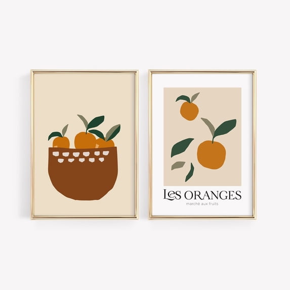 Modern French Abstract Oranges Citrus Market Kitchen Wall Art Set 2 Unframed Paper Print 8x12