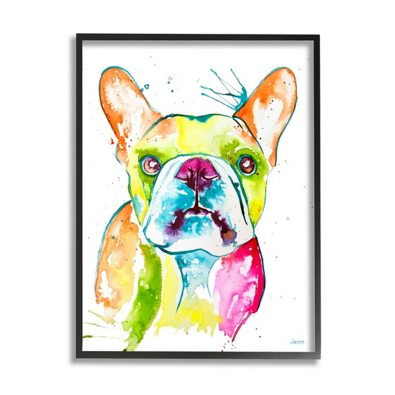 Modern French Bulldog Fun Portrait Animals & Insects Graphic Art Black Framed Art Print Wall Art