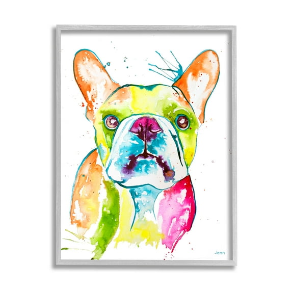 Modern French Bulldog Fun Portrait Animals & Insects Graphic Art Gray Framed Art Print Wall Art