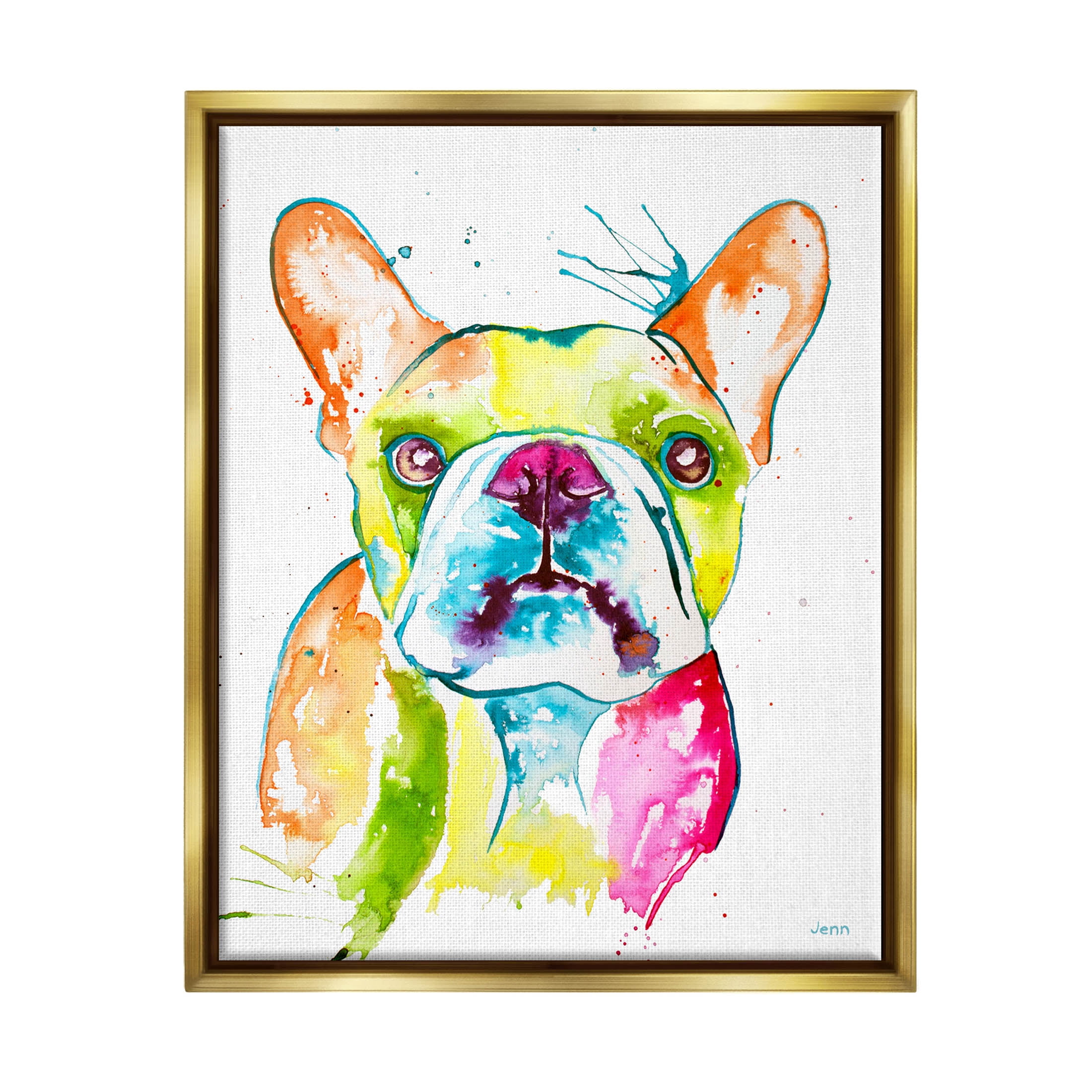 Modern French Bulldog Fun Portrait Animals & Insects Graphic Art Metallic Gold Framed Art Print Wall Art