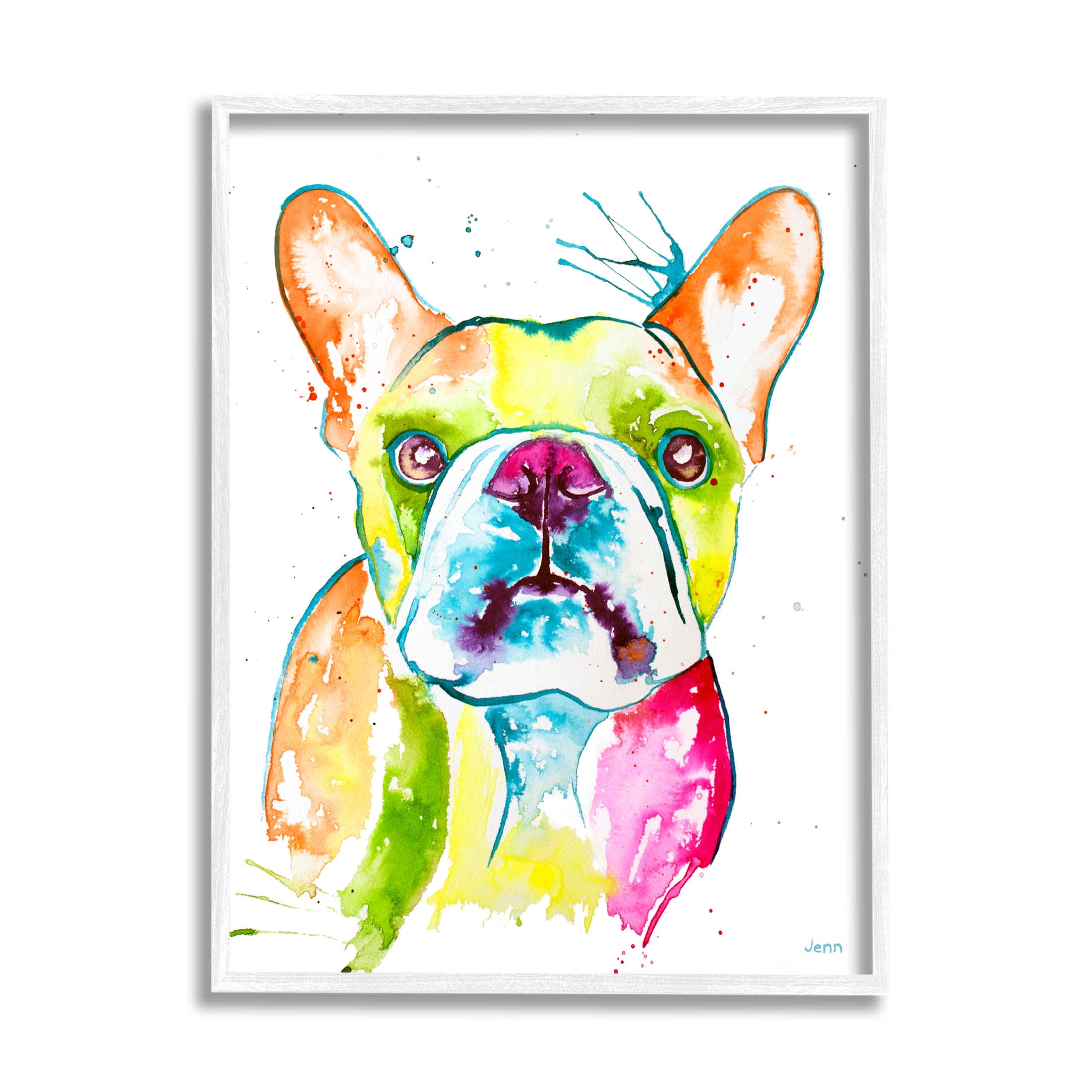 Modern French Bulldog Fun Portrait Animals & Insects Graphic Art White Framed Art Print Wall Art