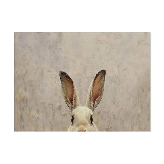Modern French Retro Framed Wall Art, Cute Rabbit Oil Painting Print for Living Room, Bedroom, Sofa Background Home Decor, Stretched Ready to Hang (Without Frame)