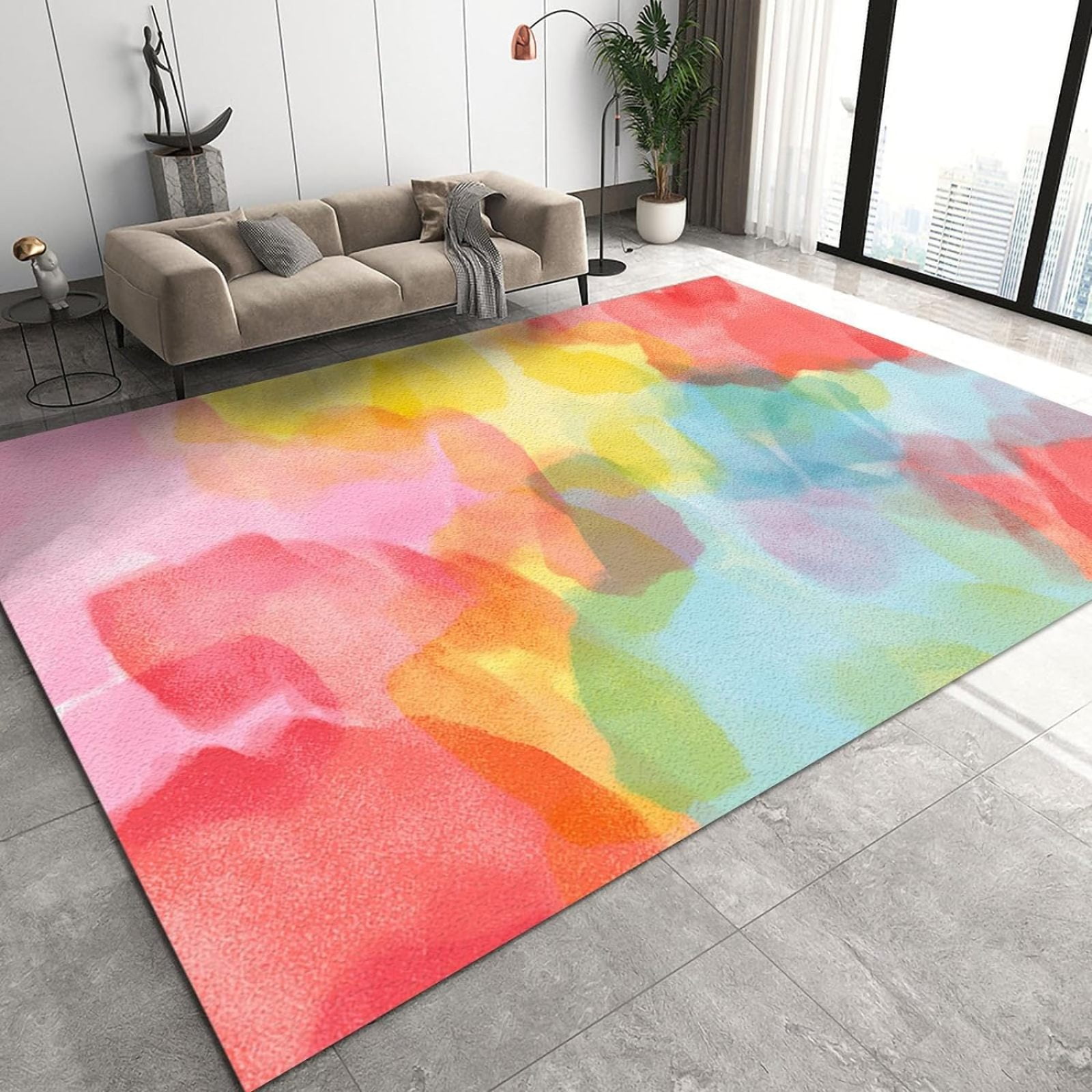 Modern Fresh And Colorful Graffiti Area Rug, Abstract Smear Inkjet Art