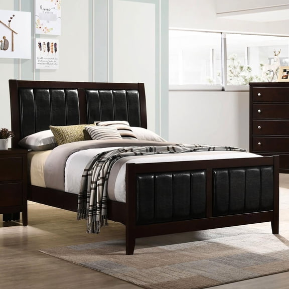 Modern Full Bed With Wood Construction And Black Upholstery In Cappuccino Panel Bedroom Flair