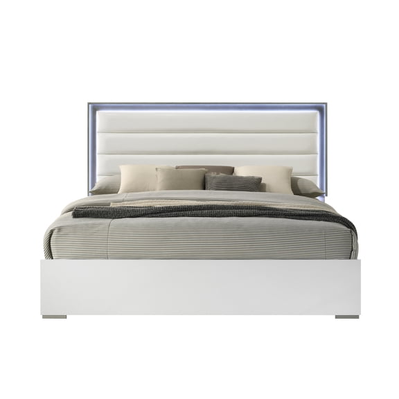 Modern Full Size Bed With Led Headboard In White Wood For Bedroom Elegant Touch Sophisticated Featuring And