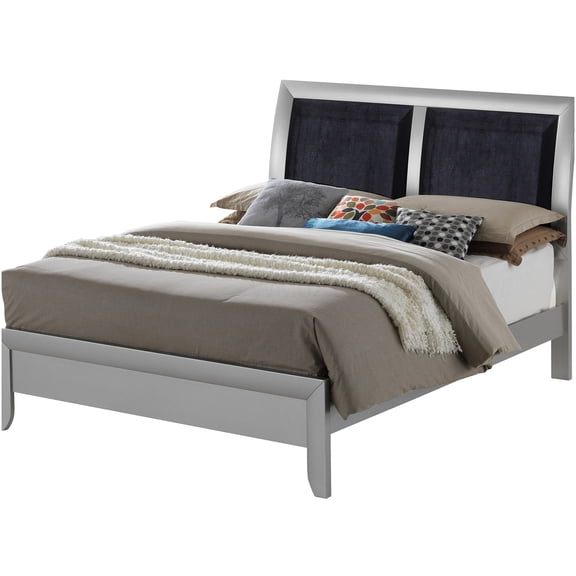 Modern Full Size Platform Bed with Headboard, Champagne Silver Finish, No Box Spring Needed, Wood Slat Support, Easy Assembly Bed Frame for Master Bedroom, Guest Room, Apartment