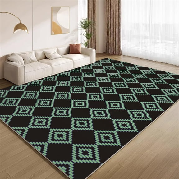 Modern Funky Plaid Area Rugs, Black Green Carpet, Washable Non Slip Low Pile Soft Rug for Living Room Bedroom Apartment Decor Mat 2x3ft