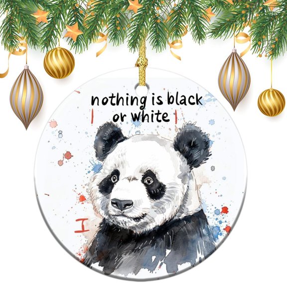 Modern Funny Panda Black And White With Quote Christmas Tree Ornament Cute Panda Custom 3" Ceramic 2024 Xmas Ornament Xmas Ornament for Family Sister Friends
