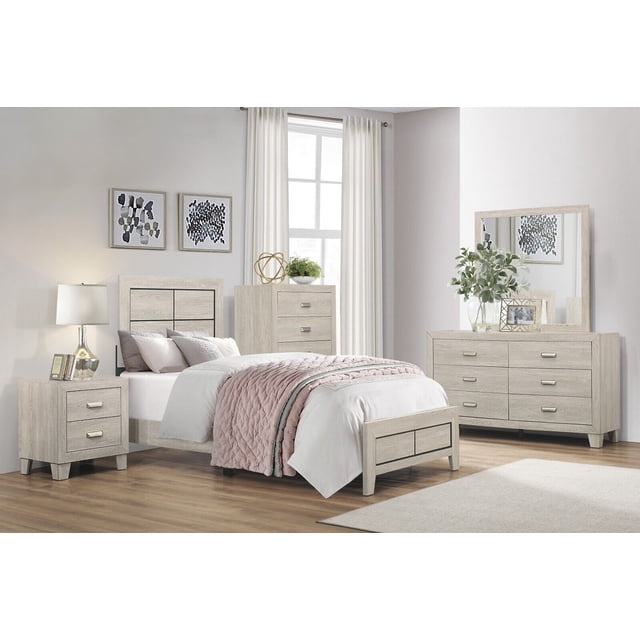 Modern Furniture 5pc Bedroom Panel Twin Bed Dresser Mirror Nightstands ...