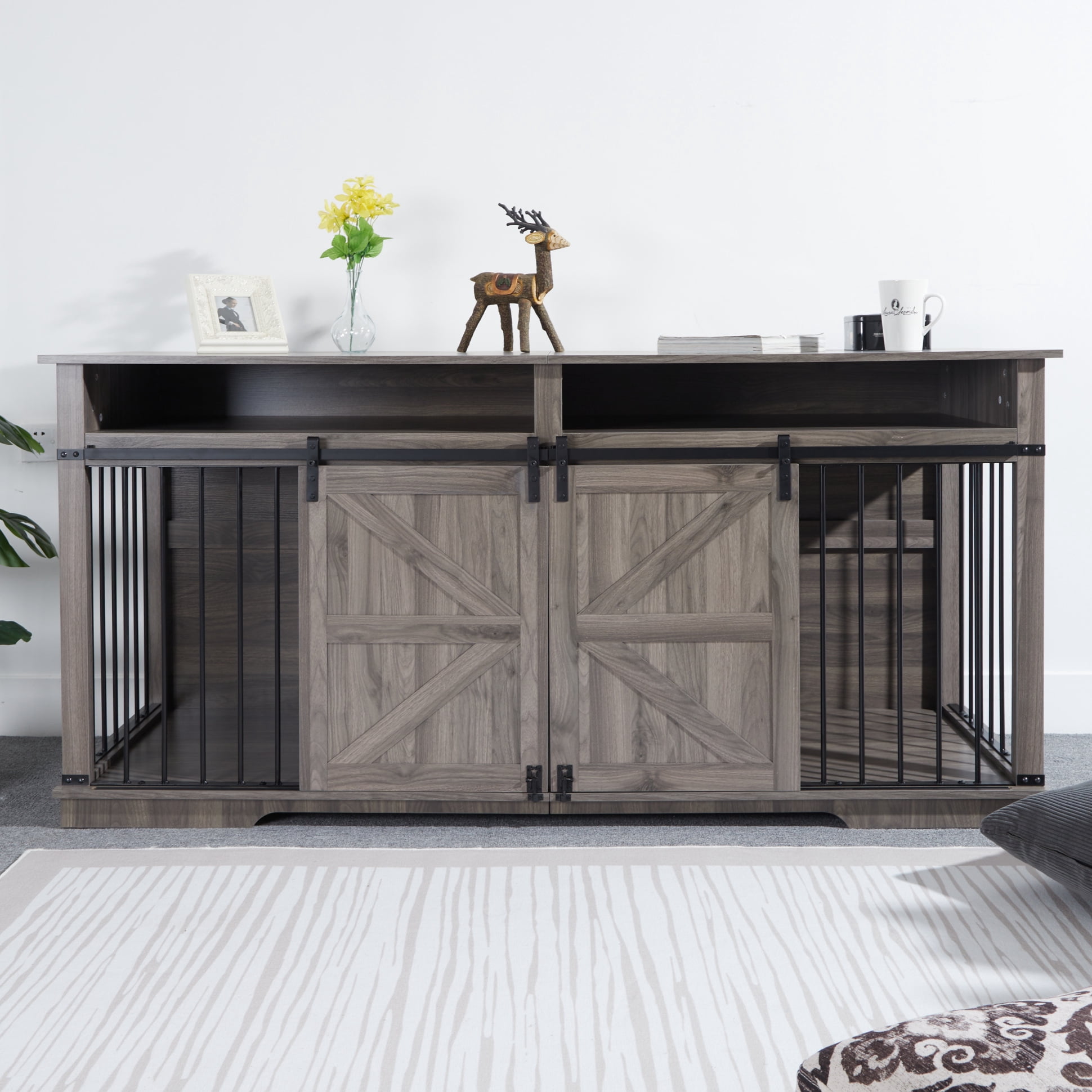 Picture of Modern Furniture-Style Dog Crate, Dual Compartment Sturdy MDF ...