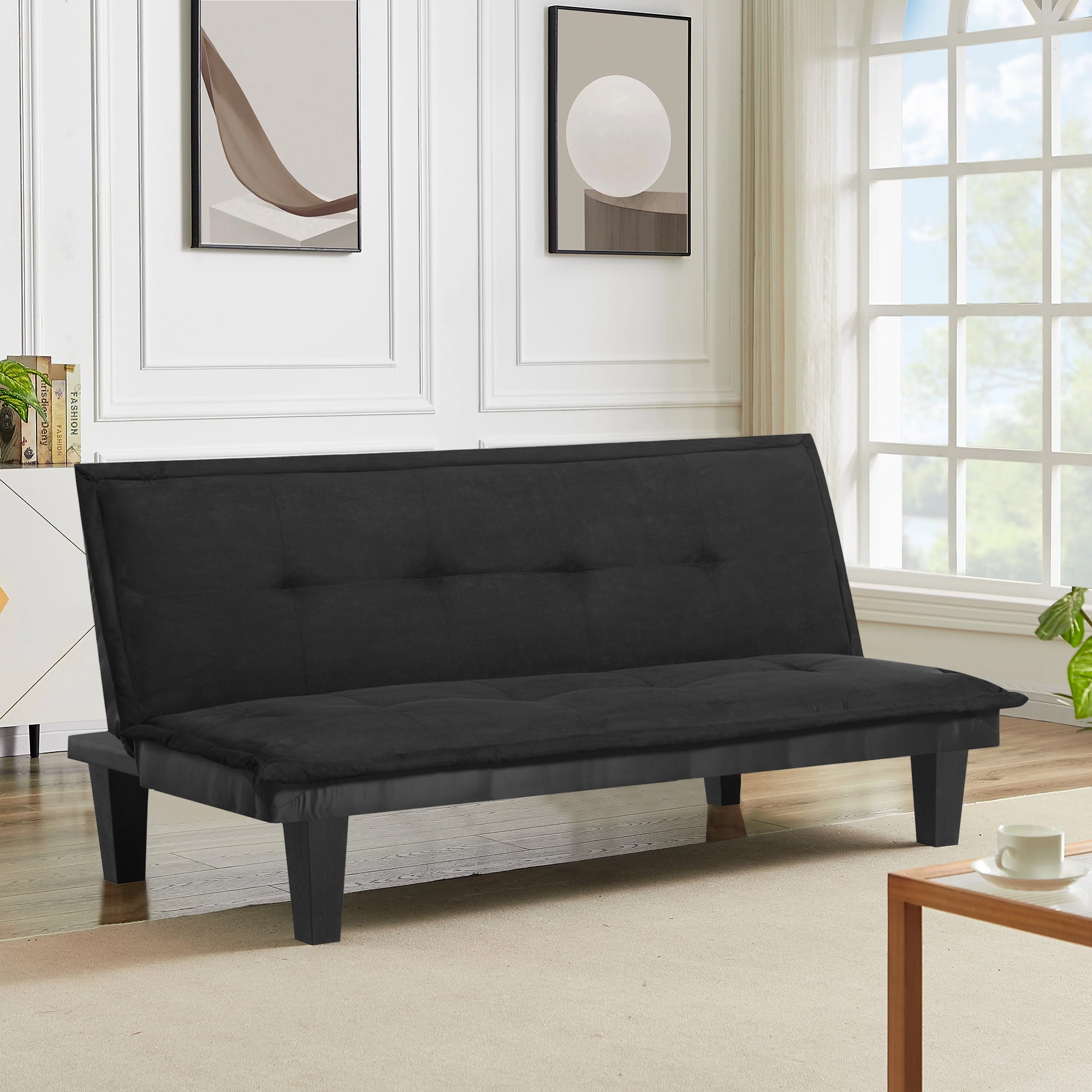 Modern Futon Sofa Bed, 63.8" Futon Couch, Faux Suede Convertible