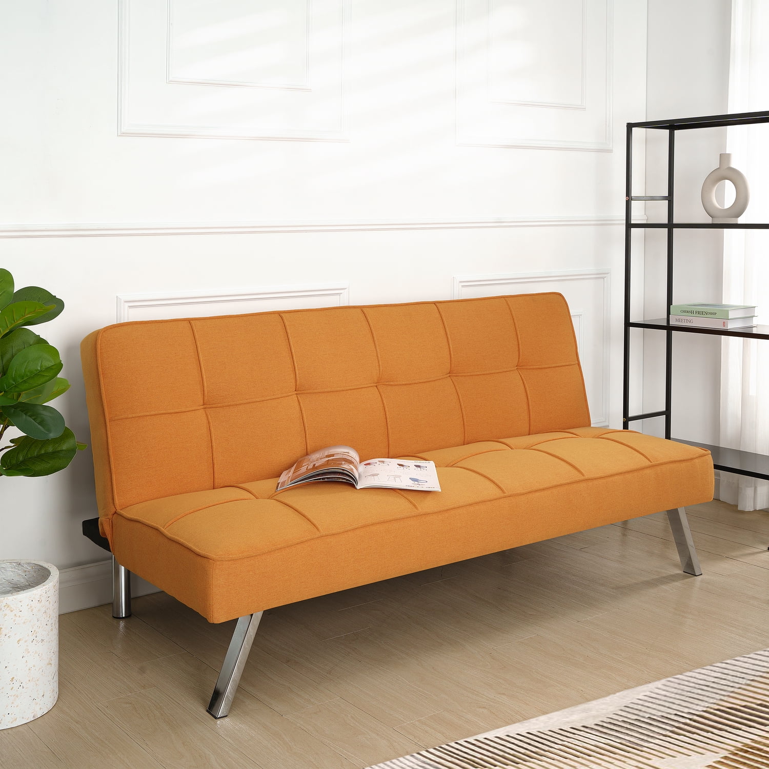 Modern Futon Sofa Bed Compact Design for Small Spaces Convertible Futon with Linen Fabric for Premium Comfort Ideal Guest Couch Stylish