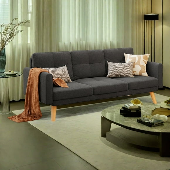 Modern Futon Sofa Bed with 3 Seats and Storage Pocket for Living Room & Office, Dark Gray