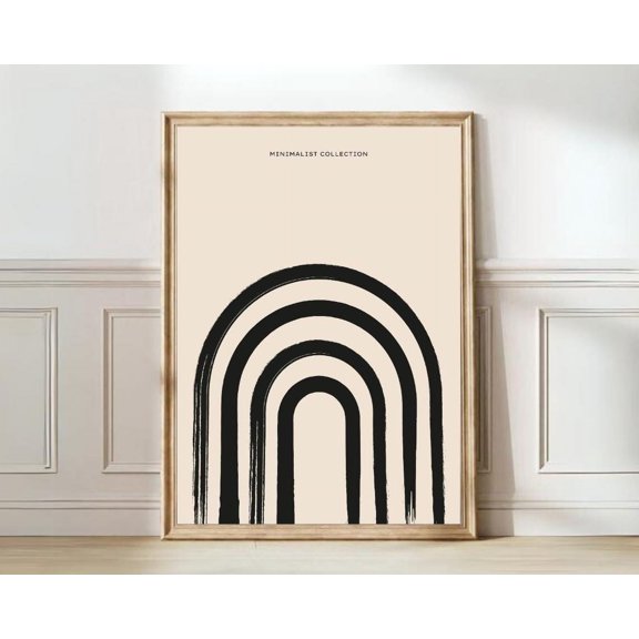 Modern Gallery Abstract Rainbow Line Art Minimalist Beige Wall Art, Unframed Canvas Size 24x36