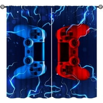 Modern Gamer Curtains, Video Games Window Curtains for Boys Bedroom 3D Red Blue Gamepad with Lightning Window Treatments for Kids Gamer Room Living Room, (W21xL54 Inch) x2 Panels