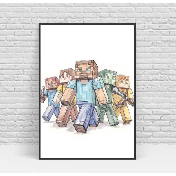 Modern Gamer Space Decor – Pixel Block Character Wall Poster 8x12 UNFRAMED