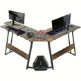 thumbnail image 1 of [Modern Gaming Desk] 51 Inch L-Shaped Gaming Desk | Carbon Fiber Surface, Large Monitor Stand, Black & Pink, Modern Design for Office, Workspace & Game Room, 1 of 12