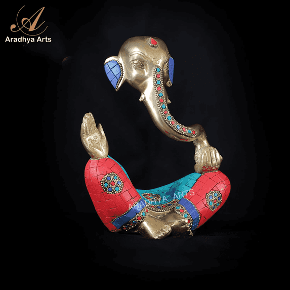 Aradhya Arts Brass Ganesh Statue, 7.87 inches Decorated Meditation Sculpture for home décor, offices and all other occasions