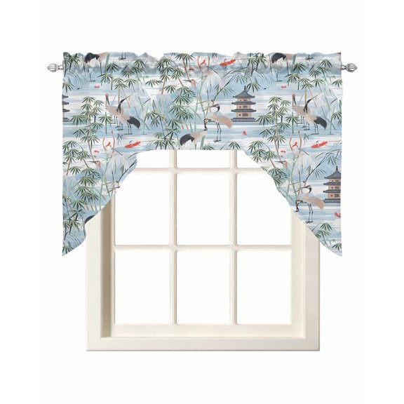Modern Garden Swag Valances for Windows, Small Curtains Drapes, Vintage Building Leaves Bird Landscape Kitchen Window Curtains Over Sink Window Treatment Valance for Bedroom/Bathroom 56"x36"
