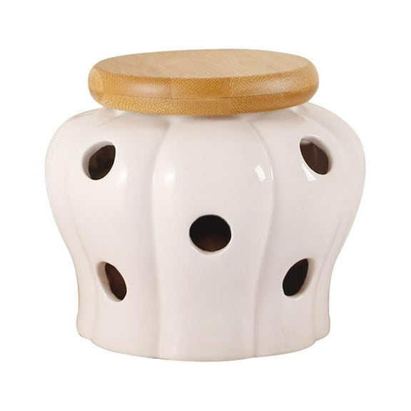 Modern Garlic Keeper Garlic Ginger Storage Box with Bamboo Wood Lid Canister