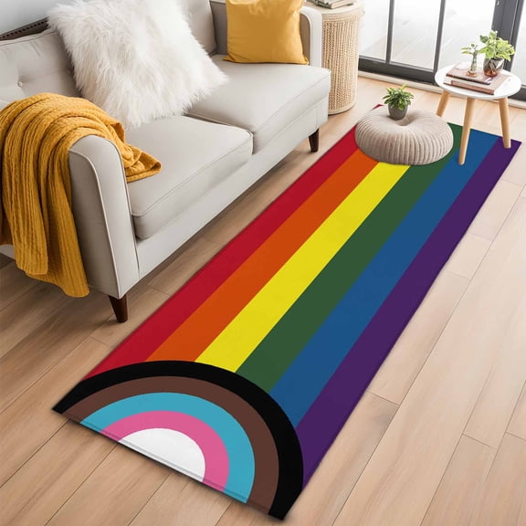 Modern Geometric 2'x6' Runner Rugs for Hallway Kitchen Bedside Non Slip Washable, Abstract Colorful Striped Entryway Rug Runners with Rubber Backing, Long Carpet Runner for Laundry Room