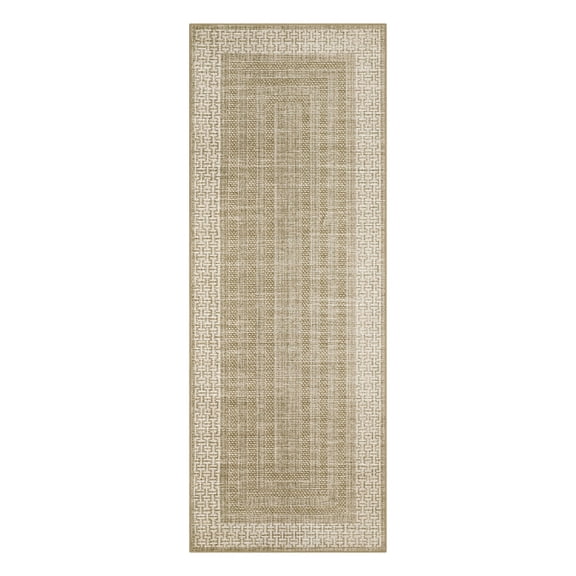 Modern Geometric 2x6ft Washable Runner Rug – Low Pile, Non-Slip Carpet for Hallway, Kitchen, Bedroom, Entryway, Laundry – Minimalist, Collapsible, Mark Resistant Indoor Floor Mat – Camel