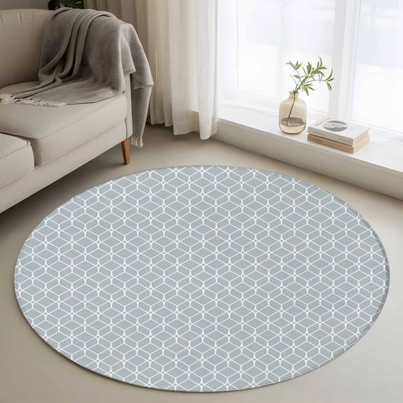 Modern Geometric 3FT Round Area Rugs Grey Color Blocks Abstract Cube Simple Soft Small Round Rug Non-Slip, Ultra-Thin Indoor Circle Carpet for Bedroom Entryway Kitchen Bathroom