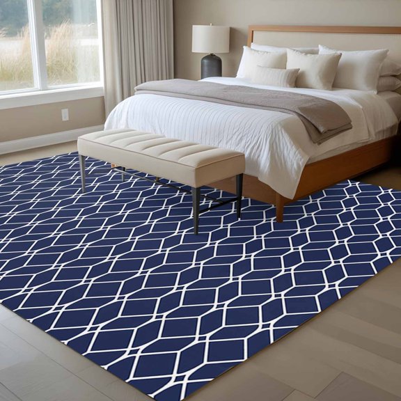 Modern Geometric 6x9 Rug for Dining Room Table and Chair Setup, Blue Color Blocks Abstract Cube Simple Low Pile Washable Non Slip Rectangle Area Rug