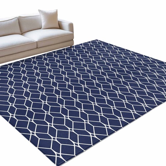 Modern Geometric 6x9ft Non Slip Area Rug Blue Color Blocks Abstract Cube Simple Washable Soft Area Rugs for Living Room, Indoor Circle Carpet for Bedroom Dining Room Kitchen