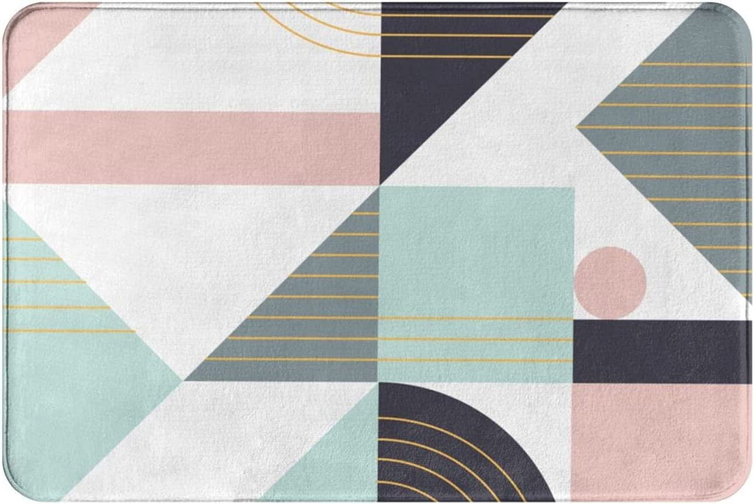 Modern Geometric Abstract Bath Mat Rug for Bathroom Floor Plush Mats