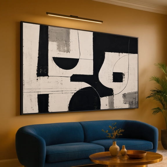 Modern Geometric Abstract Black Gray Shapes Wall Art Minimalist Home Decor Contemporary Design