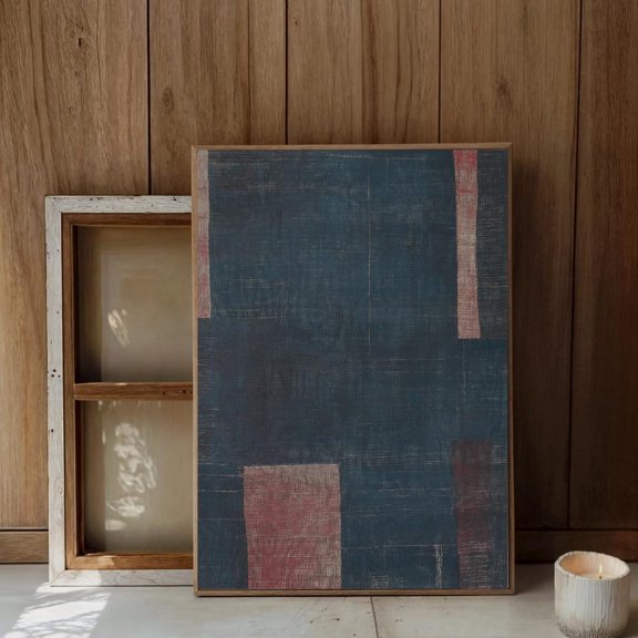 Modern Geometric Abstract Navy Blue Red Textured Contemporary Minimalist, Unframed Paper Poster 8x10in