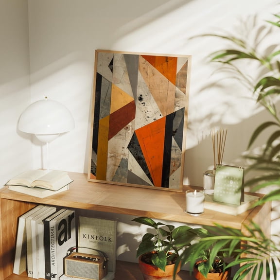 Modern Geometric Abstract Wall Art, Bold Orange and Beige, Mid Century Contemporary Home Décor, Minimalist Geometric Painting, wall decor, home decor, art print, Unframed Poster 8x12