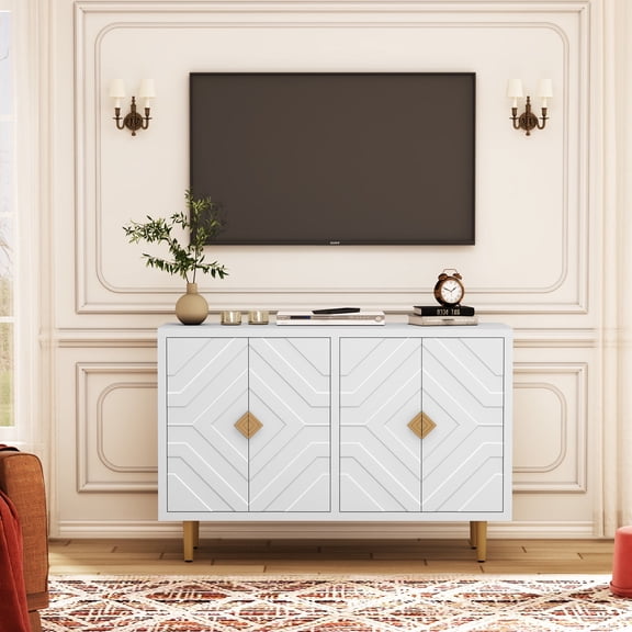 Modern Geometric Accent Cabinet with Storage, Sideboard Buffet for Entryway/Living Room, Metal Legs