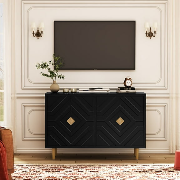 Modern Geometric Accent Cabinet with Storage, Sideboard Buffet for Entryway/Living Room, Metal Legs