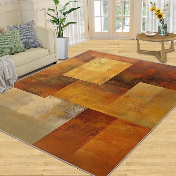 Modern Geometric Area Rug, Burnt Orange Rugs for Living Room, Vintage Geometry Carpet, Washable Area Rugs for Bedroom, Oil Painting Art Carpet, Home Decor Gifts-2' x 3'