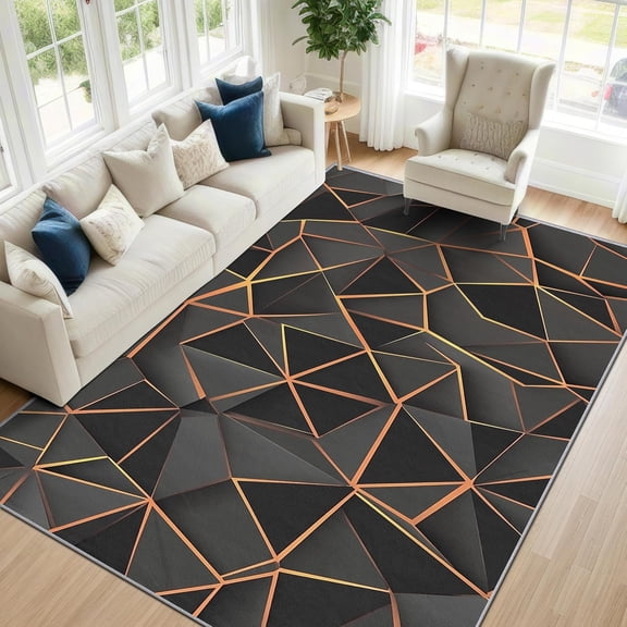 Modern Geometric Area Rugs, Minimalist Polygon Pattern Carpet, Washable Non Slip Low Pile Soft Rug for Living Room Bedroom Decor Mat 5x8ft