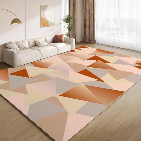 Modern Geometric Area Rugs, Pink Brown Gray Abstract Carpet, Washable Non Slip Low Pile Soft Rug for Living Room Bedroom Decor Mat 3ftx5ft