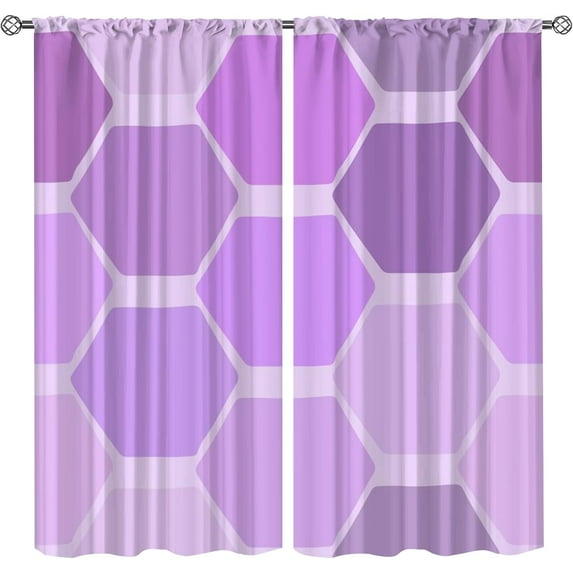 Modern Geometric Art Blackout Rod Pocket Curtains, Purple Honeycomb Hexagon Soundproof Privacy Curtains, Fast Drying Machine Washable Window Treatments for Living Room Bedroom Kid Room-W42xL54in