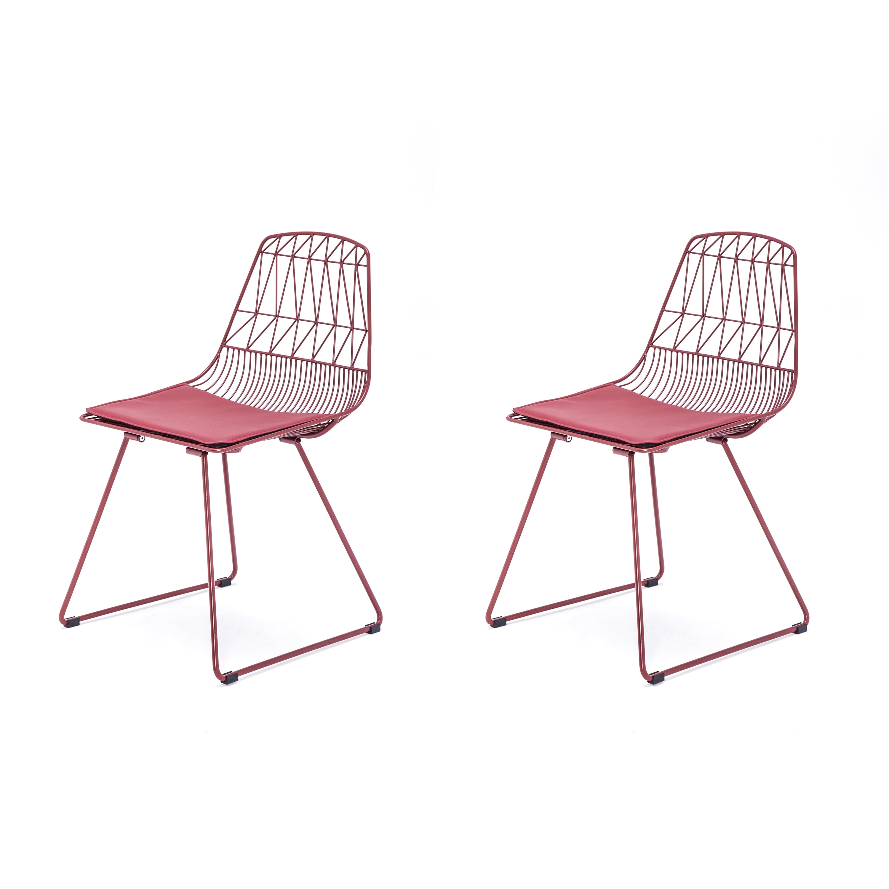 Modern Geometric Back Metal Dining Chair, Upholstered Faux Leather Padded Seat Accent Chair with Anti-Scratch Floor Pads, Indoor Outdoor Bistro Chair for Kitchen Cafe Patio Balcony