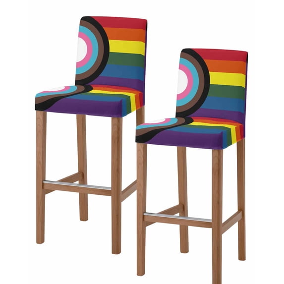 Modern Geometric Bar Stool Covers Set of 2, Abstract Colorful Striped Stretch Washable Bar Chair Covers with Backs, Removable Pub Counter Height Chair Cover for Kitchen Dining Room Cafe