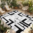 thumbnail image 1 of Modern Geometric Black Outdoor Rug for Patio/Deck/Porch, Non-Slip Large Area Rug 5 x 8 Ft, Abstract Minimalist Artwork Lines Indoor Outdoor Rugs Washable Area Rugs, Camping Rug Carpet Runner, 1 of 8