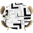 thumbnail image 1 of Modern Geometric Black Round Tablecloth 55-60 Inch Round Fitted Table Cloth with Elastic Edge, Abstract Minimalist Artwork Lines Waterproof Table Cover Protector for Outdoor Picnic Party Dining, 1 of 9